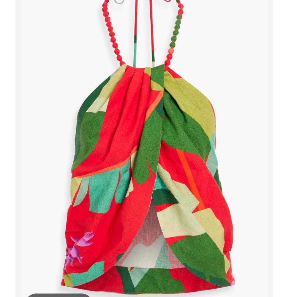 Printed Halter Tie-Back Women’s Top in Red & Green